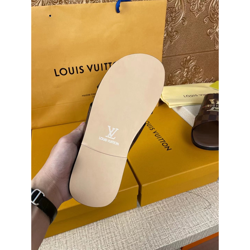 l**is V*t*n gold logo damier mules brown