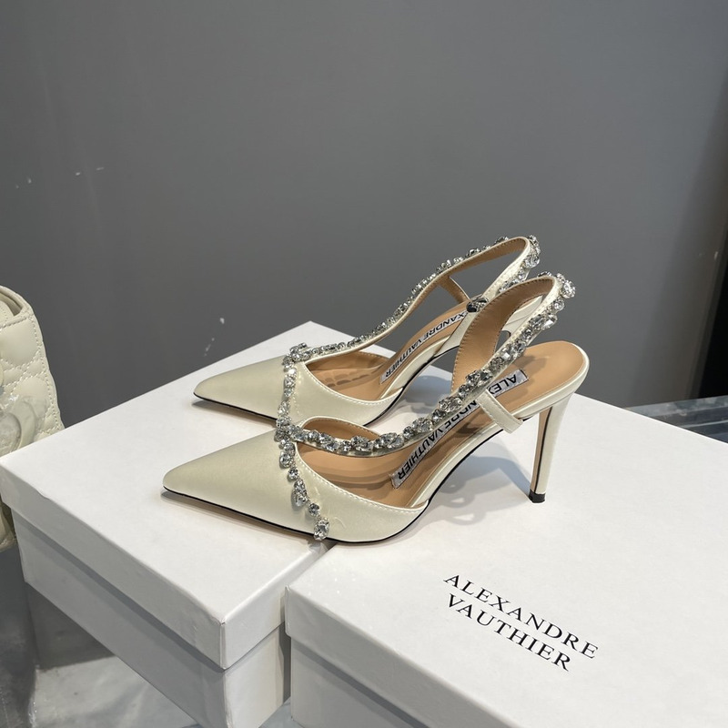 Alexandre Vauthier  Pointed Toe Rhinestone High Heels Stiletto Silk Sandals White