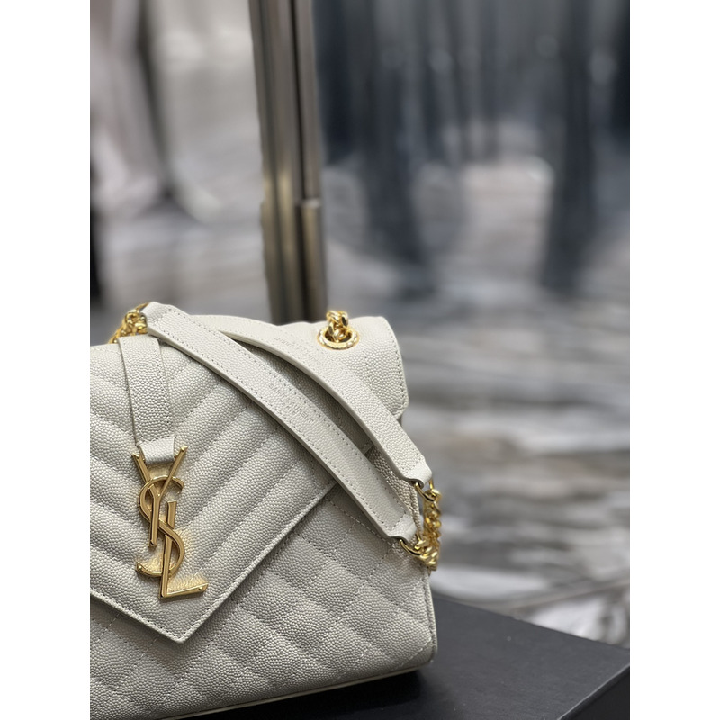 Saint Laurent Grain-embossed Quilted Leather Envelope Bag White