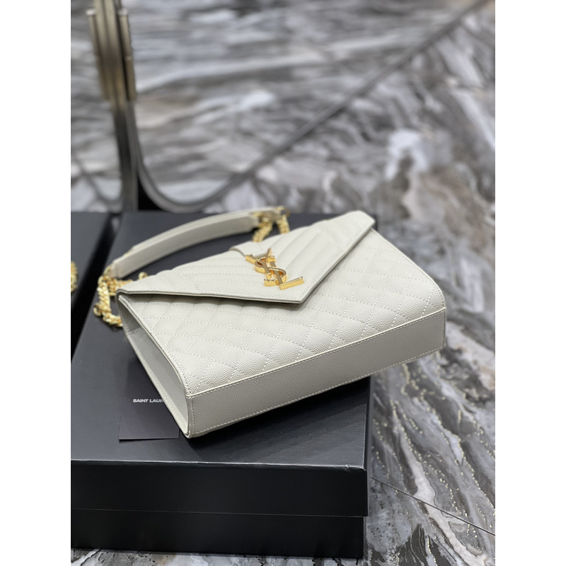 Saint Laurent Grain-embossed Quilted Leather Envelope Bag White