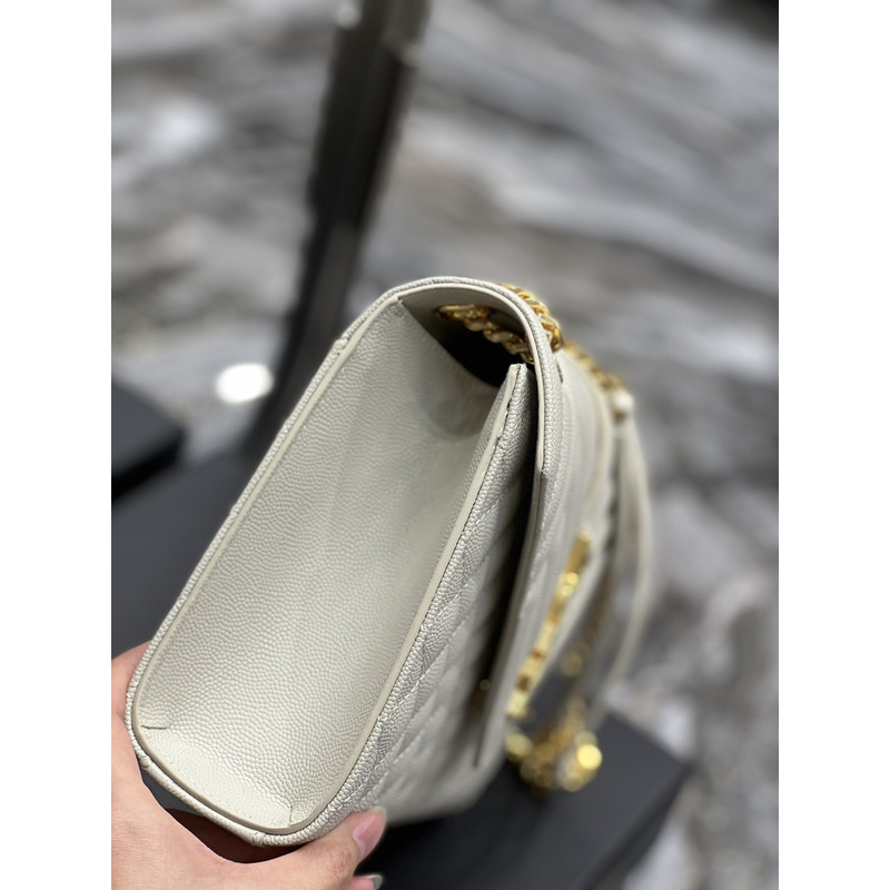 Saint Laurent Grain-embossed Quilted Leather Envelope Bag White