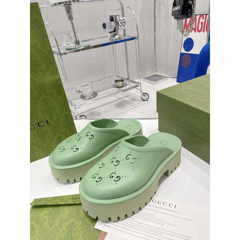 G*u*i gg flat rubber slippers green