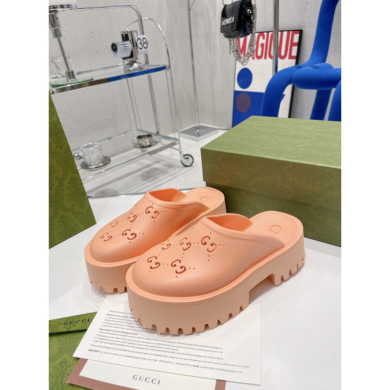 G*u*i gg flat rubber slippers light pink