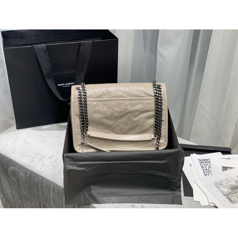 Saint Laurent Niki Baby Crocodile Print Shoulder Bag Beige