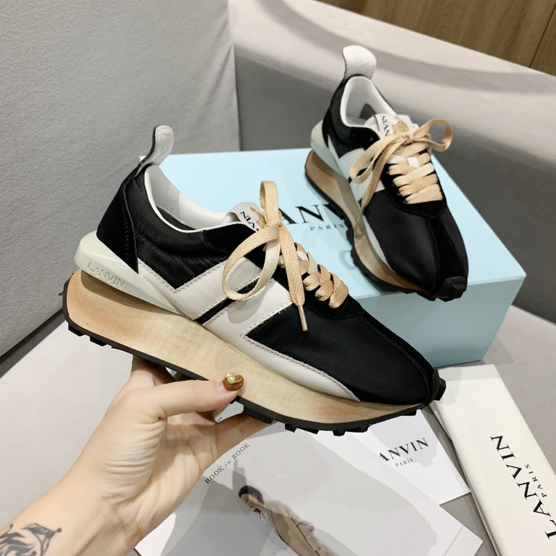 LANVIN Bump  White Striped Sneakers On Black