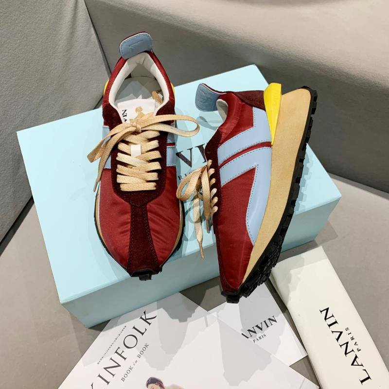 LANVIN Bumper Blue Striped Sneakers on Red