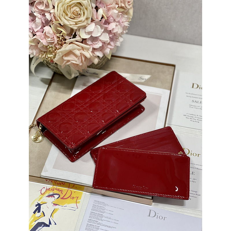 D*or lambskin chain clutch 21.5 x 11.5 x 3cm cherry red