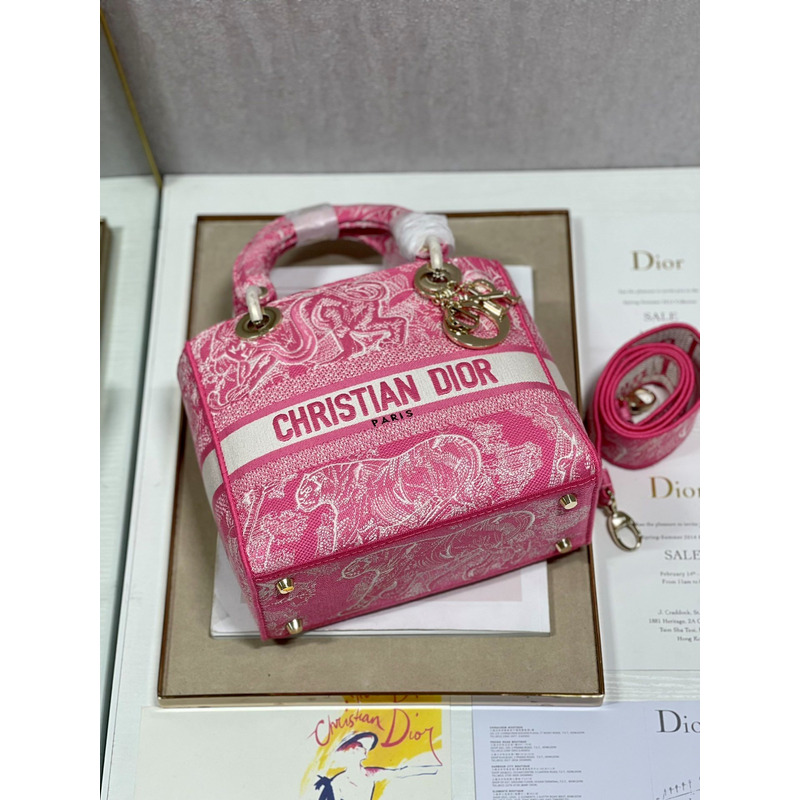 D*or medium lady d-lite print embroidered bag 24  x 20  x 11 cm pink
