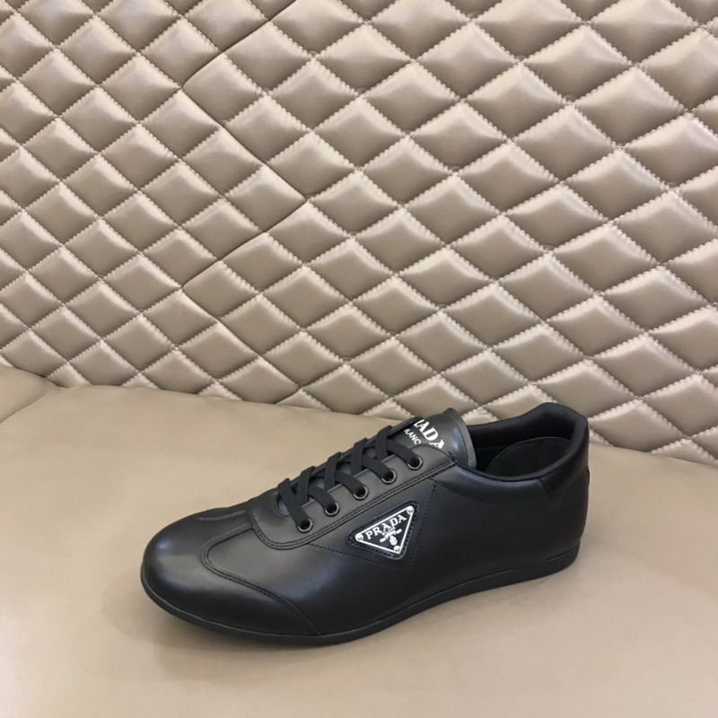 Pra*a logo lace-up leather shoes black