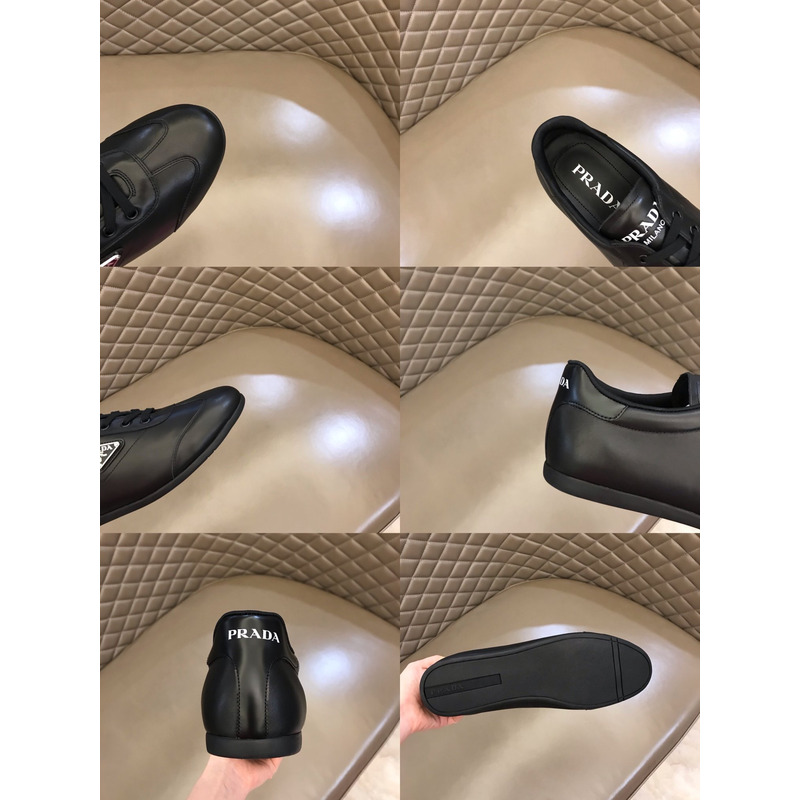 Pra*a logo lace-up leather shoes black