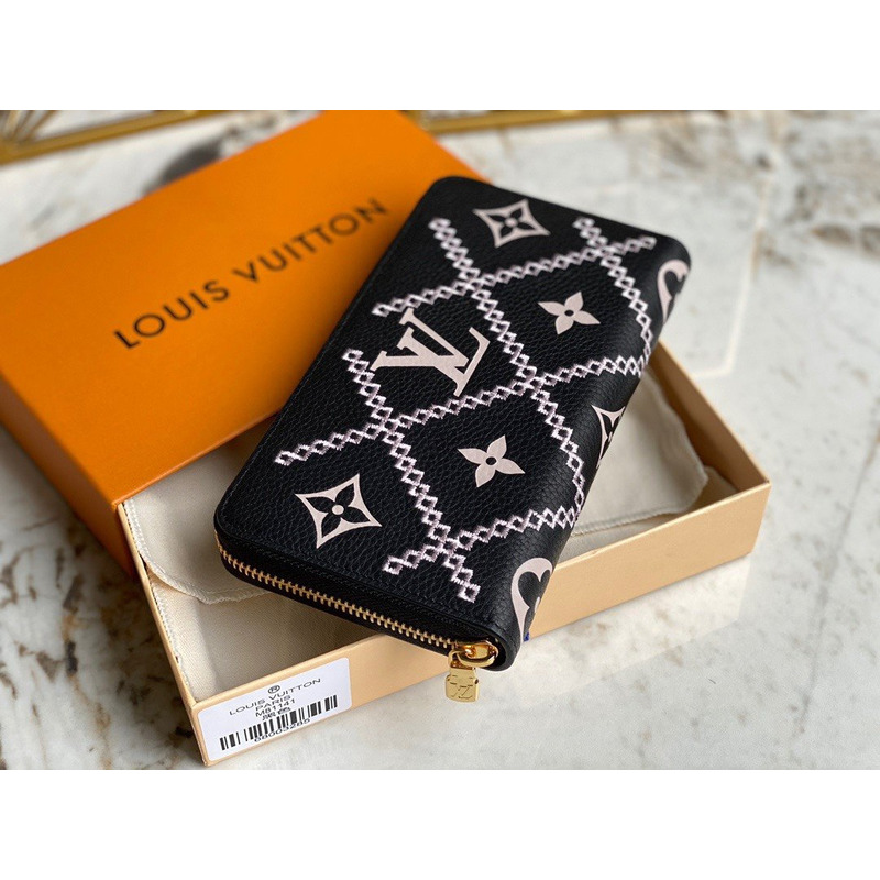 LV Embossed Pebbled Calfskin Small Embossed Single Zipper Wallet Black