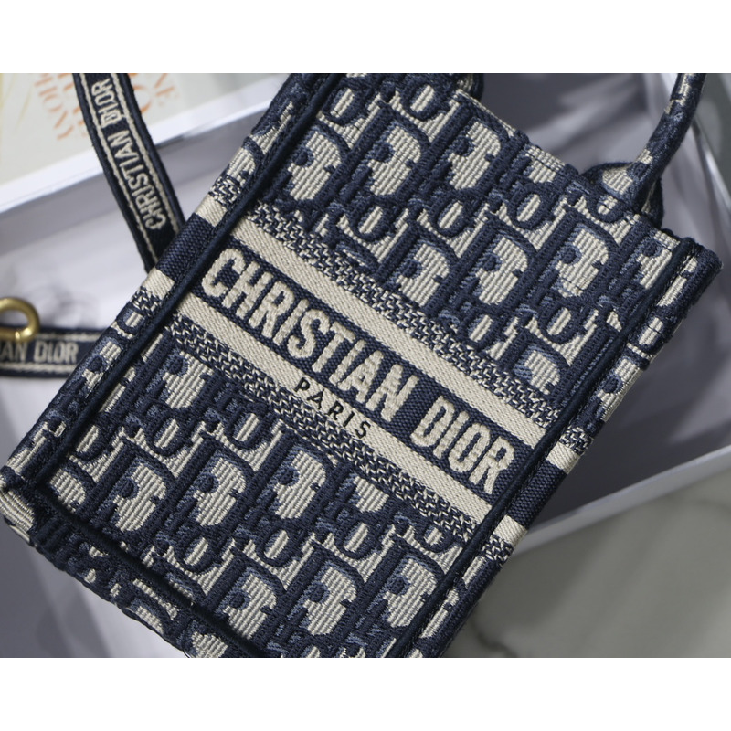 D*or book tote phone bag blue toile de jouy reverse embroidery mini