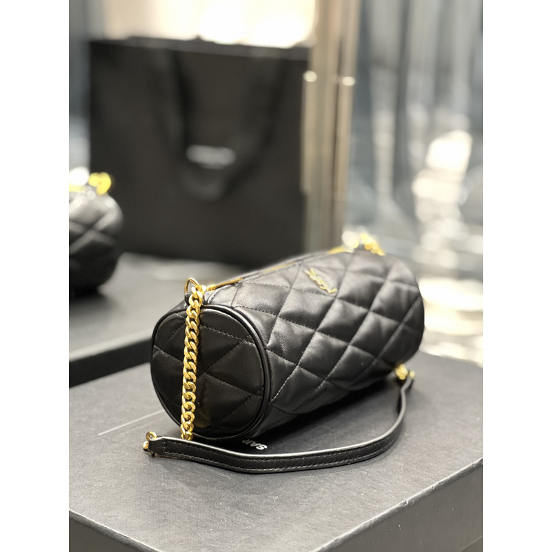 Saint Laurent Sade Mini Quilted Lambskin Round Tube Bag Black