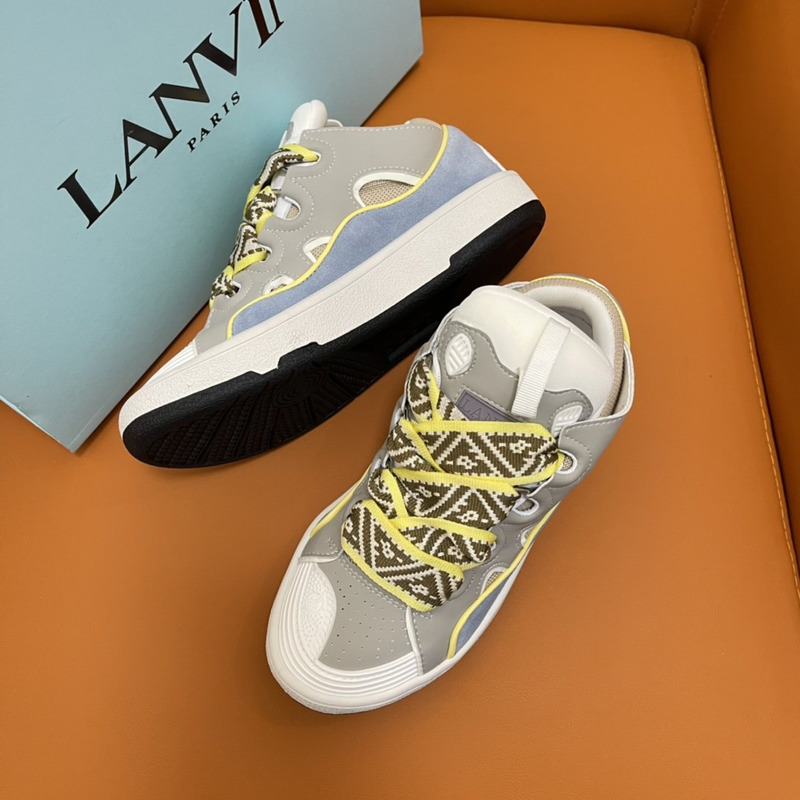 LANVIN Curb Chunky Leather Sneakers Ice Blue Pale Green