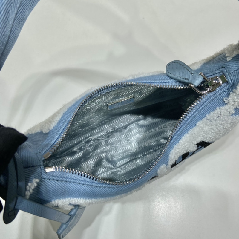 Pra*a re-edition 2000 embroidered drill mini bag sky blue