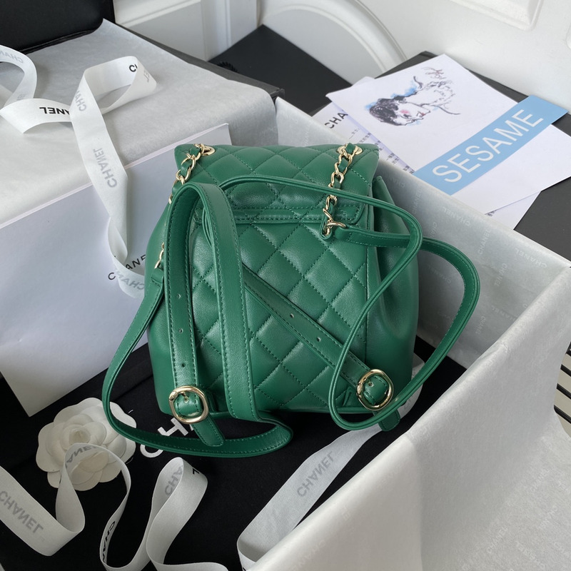 Ch*el backpack grained calfskin & gold-tone metal green
