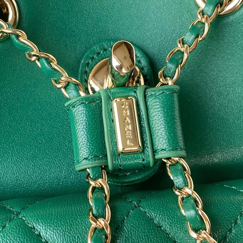 Ch*el backpack grained calfskin & gold-tone metal green