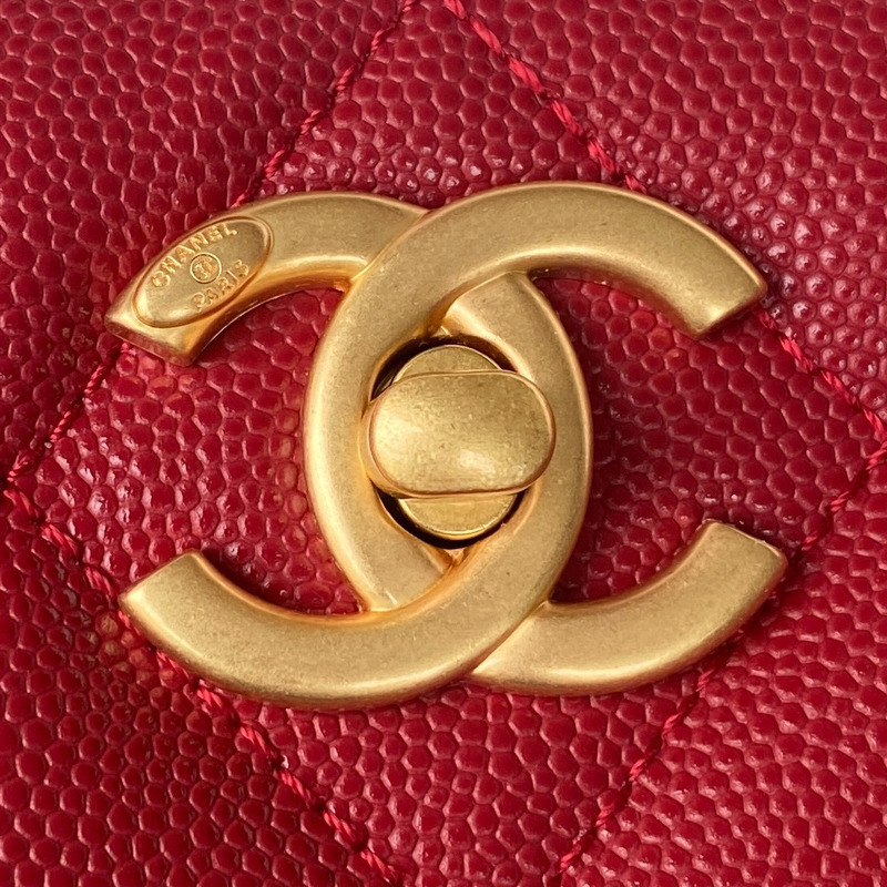 Ch*el hobo handbag lambskin & gold-tone metal red