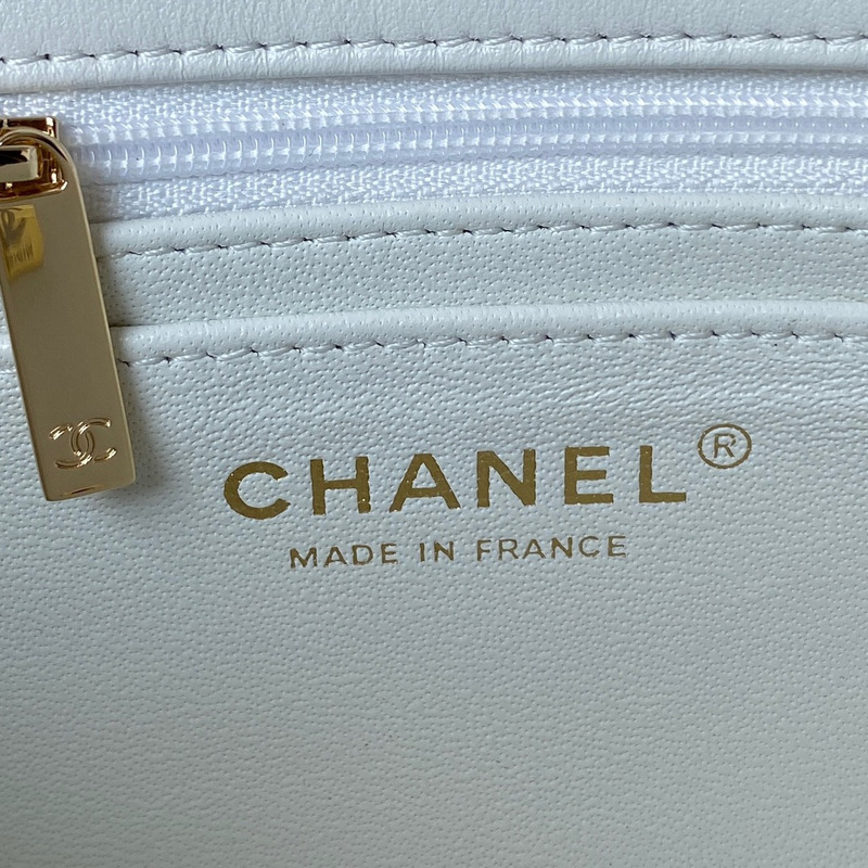 Ch*el mini flap bag with top handle lambskin & gold-tone metal white