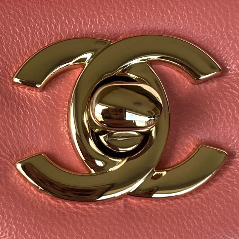 Ch*el mini flap bag with top handle lambskin & gold-tone metal pink
