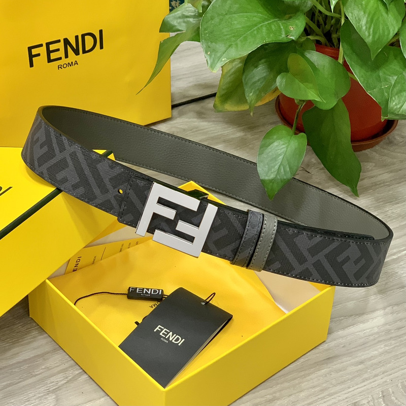 F**di squared ff belt grey leather belt sliver