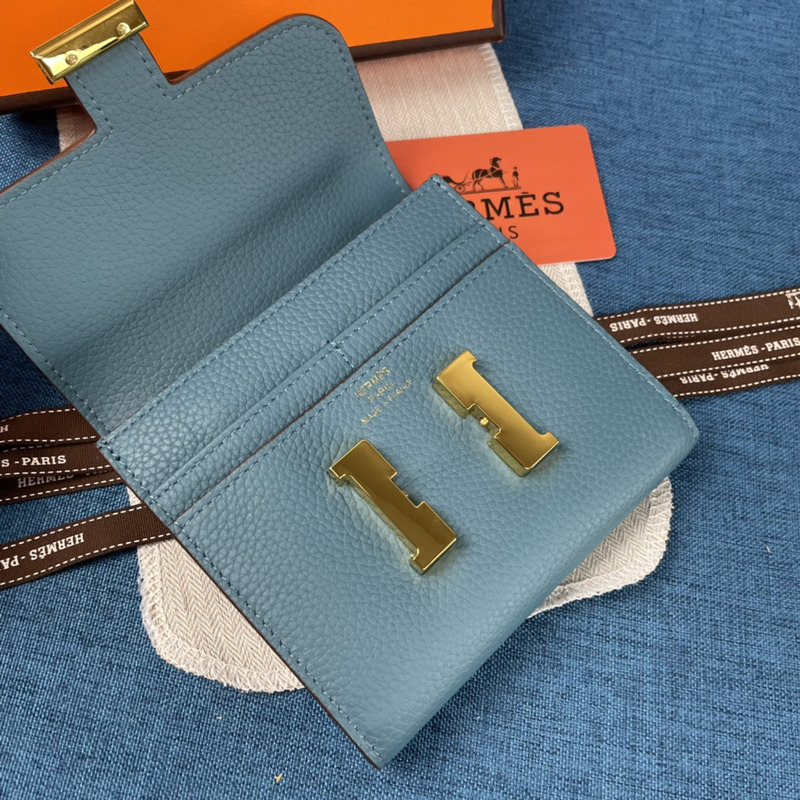 H**mes constance slim wallet blue