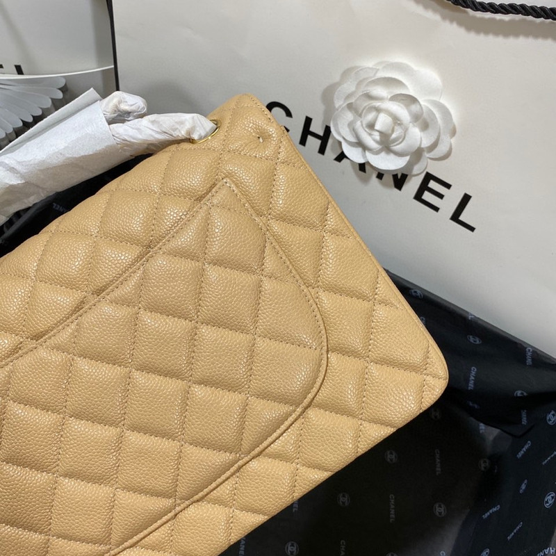 Ch*el  cf1113jumbo double flap grained calfskin yellow