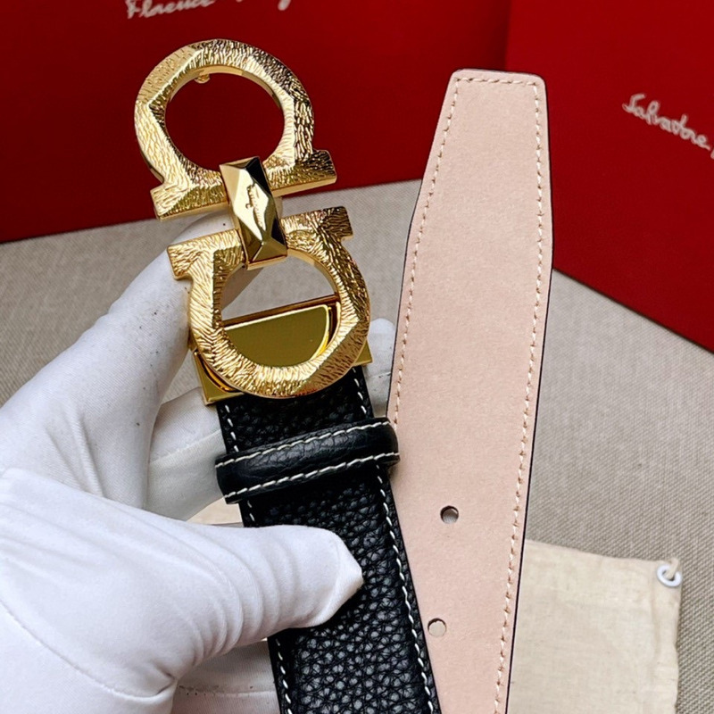 Ferragamo Reversible and Adjustable Gancini Belt Gold Black&Gold