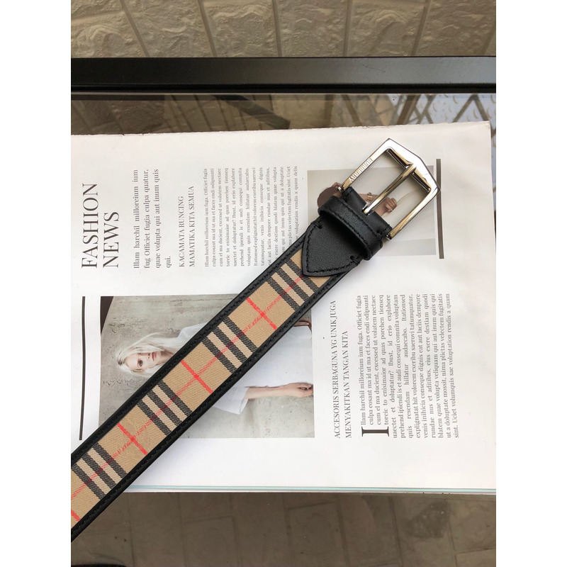 B**rry vintage check and leather belt silver