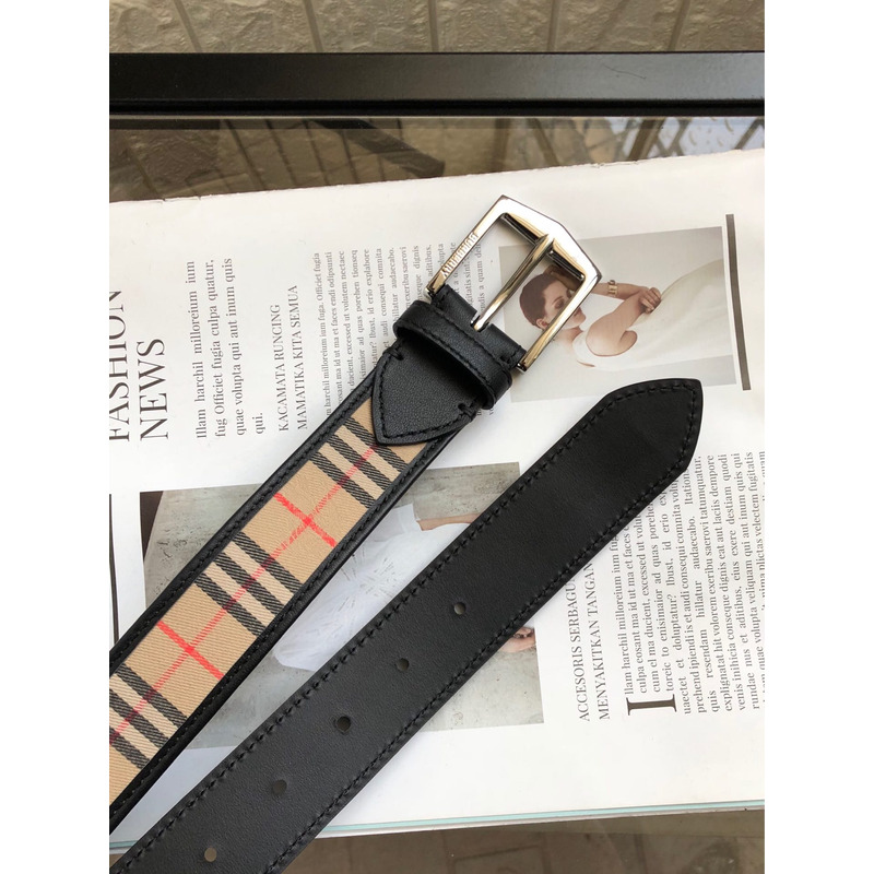 B**rry vintage check and leather belt silver