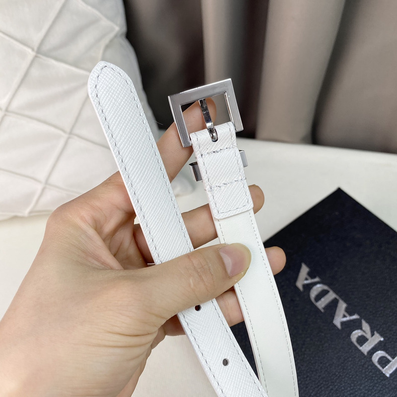 Pra*a triangle logo saffiano razor women belt white