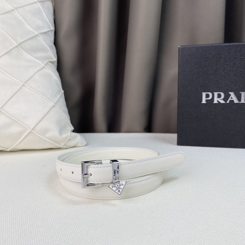 Pra*a triangle logo saffiano razor women belt white