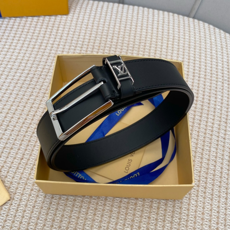 l**is V*t*n leather belt with silver-tone locker black
