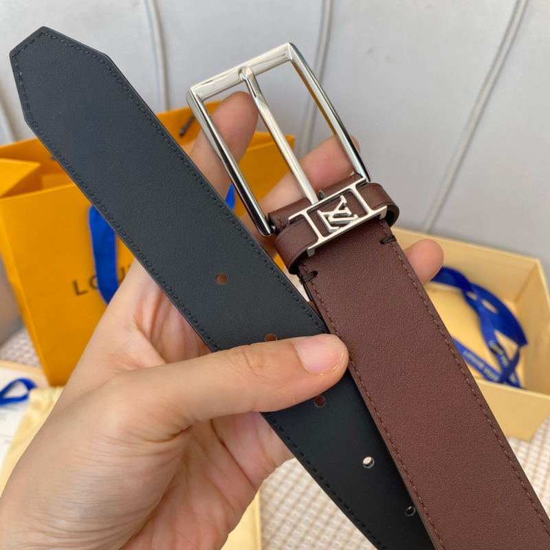 l**is V*t*n leather belt with silver-tone locker brown