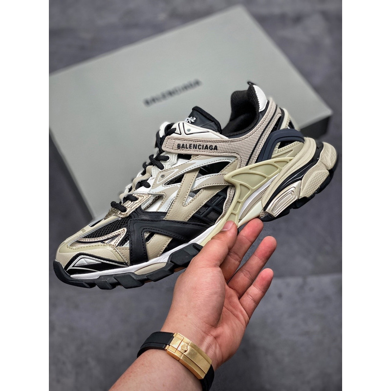 Ba*len*cia*ga mesh and nylon track 2.0 sneaker beige and black
