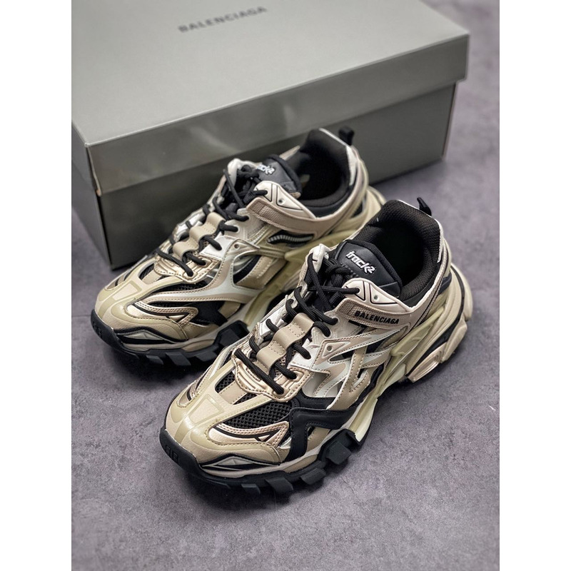 Ba*len*cia*ga mesh and nylon track 2.0 sneaker beige and black
