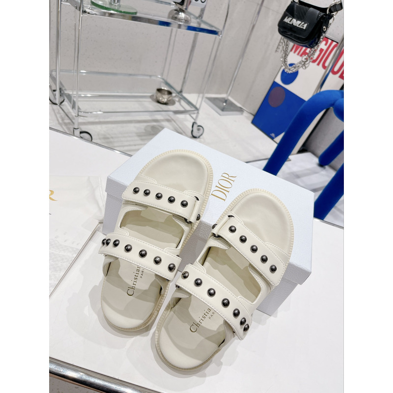 D*or act sandal with lambskin and silver-finish rivets in white
