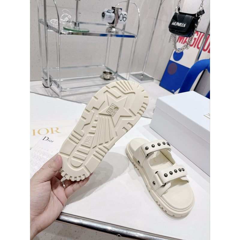 D*or act sandal with lambskin and silver-finish rivets in white