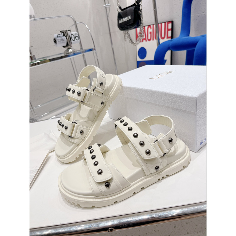 D*or act sandal with lambskin and silver-finish rivets in white