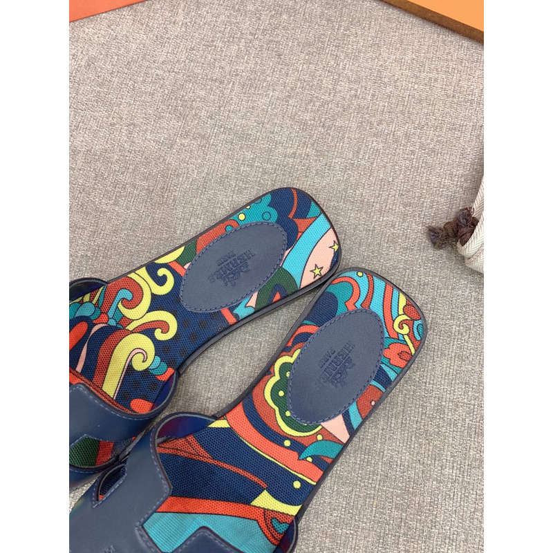 H**mes oran flat sandals in navy blue