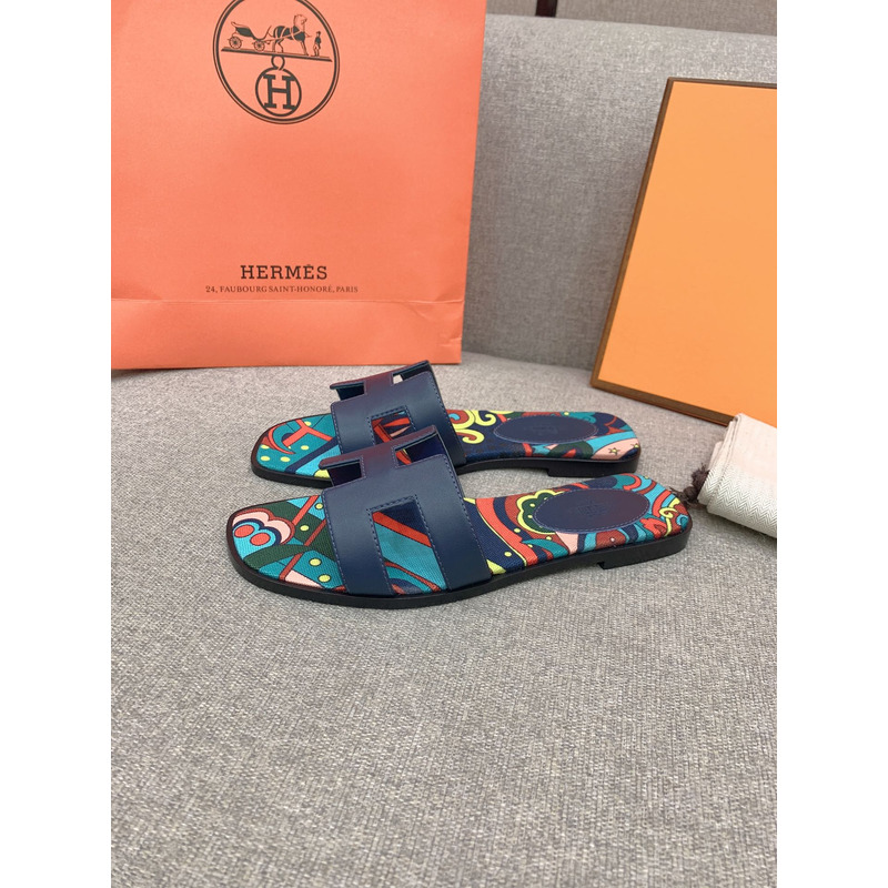 H**mes oran flat sandals in navy blue