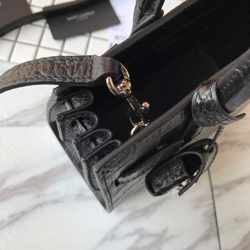 Saint Laurent Baby Classic Sac De Jour In Crocodile Embossed Leather Black