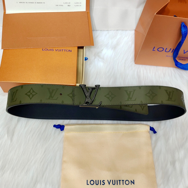 l**is V*t*n black lv lock leather belt green