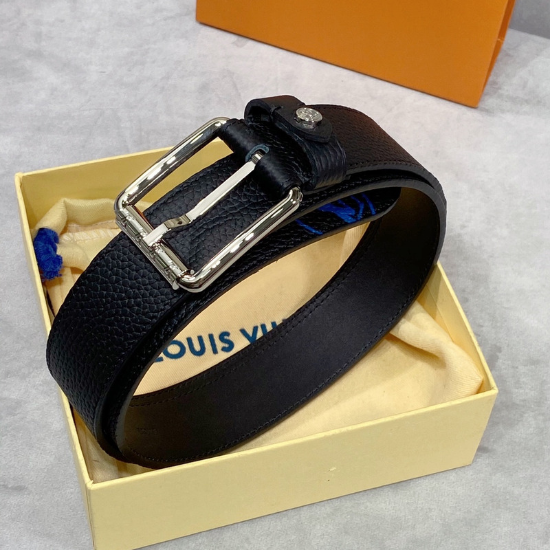 l**is V*t*n silver-tone 35mm belt with blue logo black