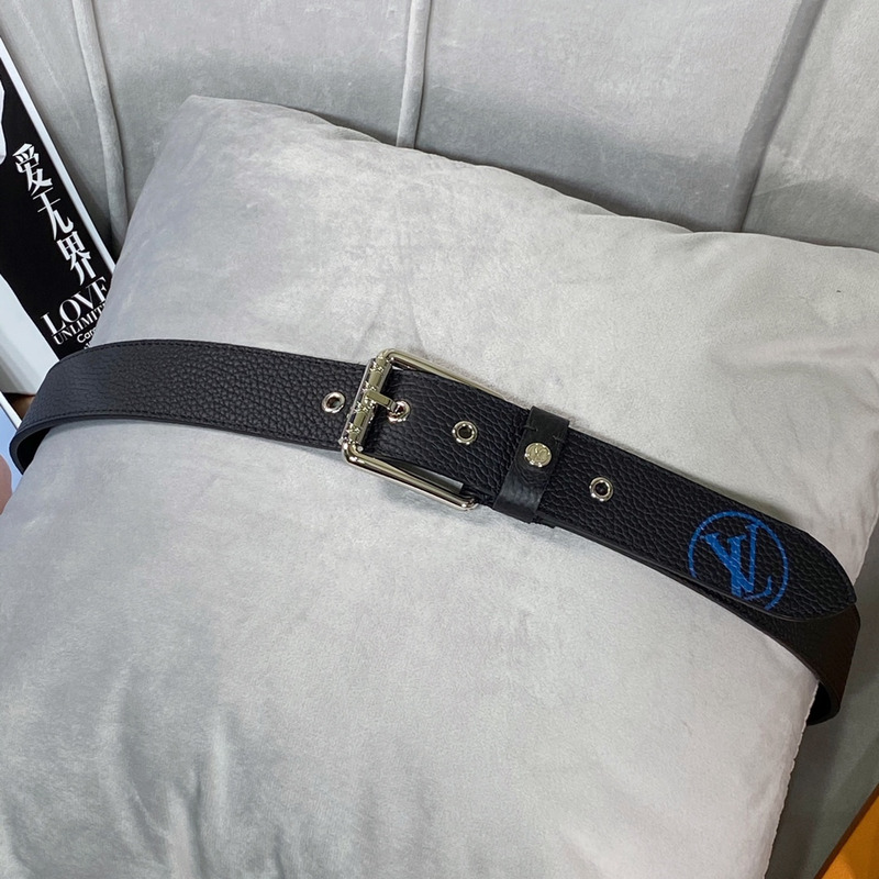 l**is V*t*n silver-tone 35mm belt with blue logo black