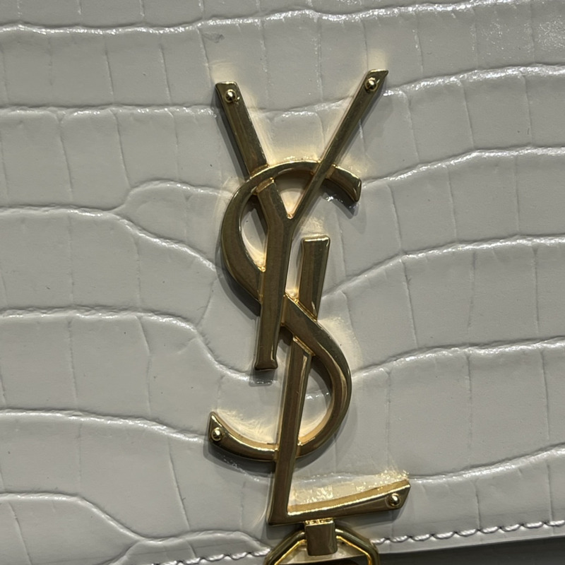 Saint Laurent Monogram Grain de Poudre Crossbody Bag White