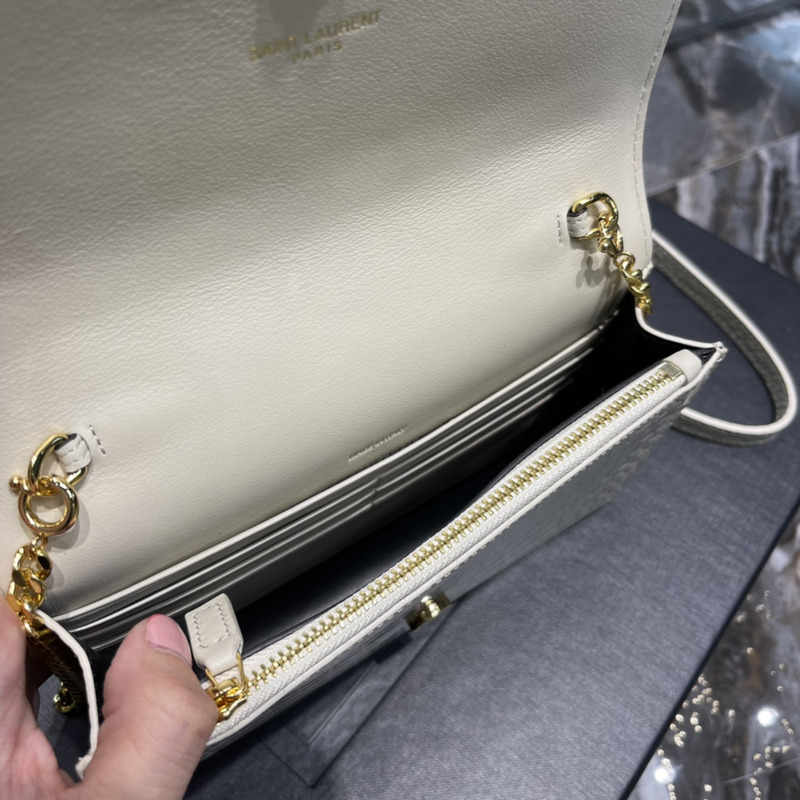Saint Laurent Monogram Grain de Poudre Crossbody Bag White