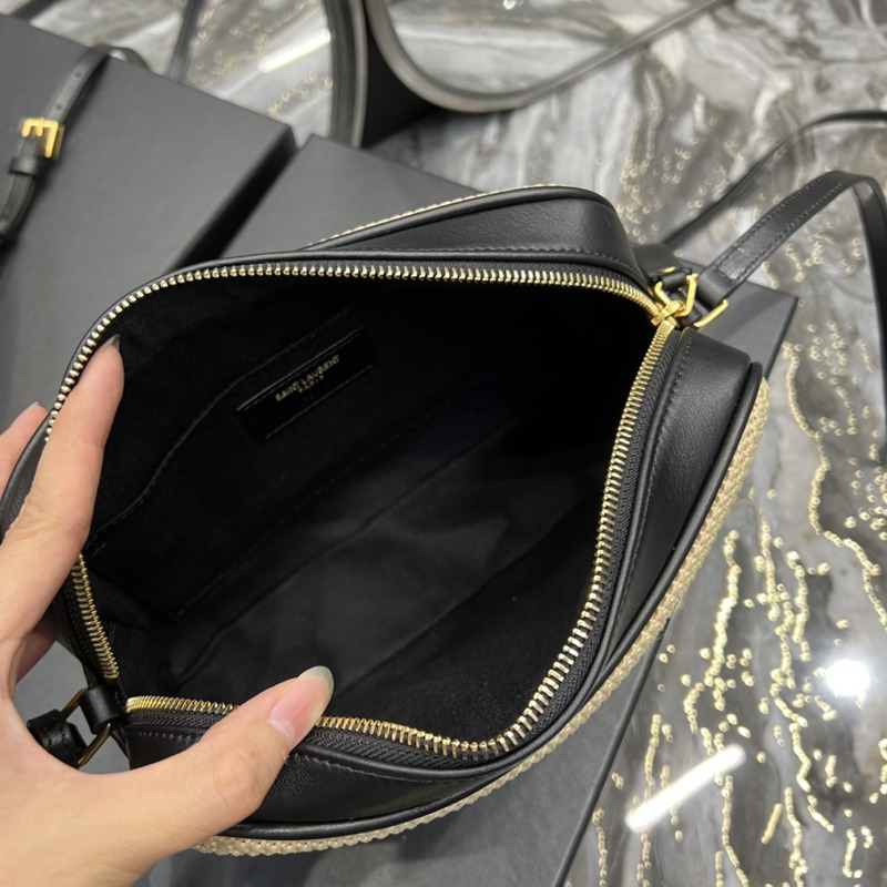 SAINT LAURENT Lou Camera Raffia Crossbody Bag