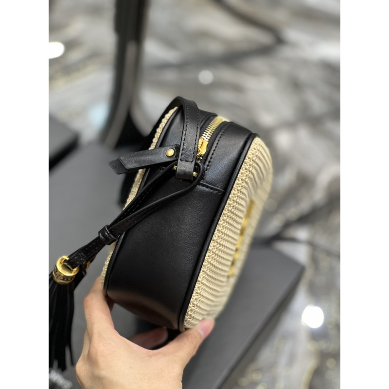 SAINT LAURENT Lou Camera Raffia Crossbody Bag