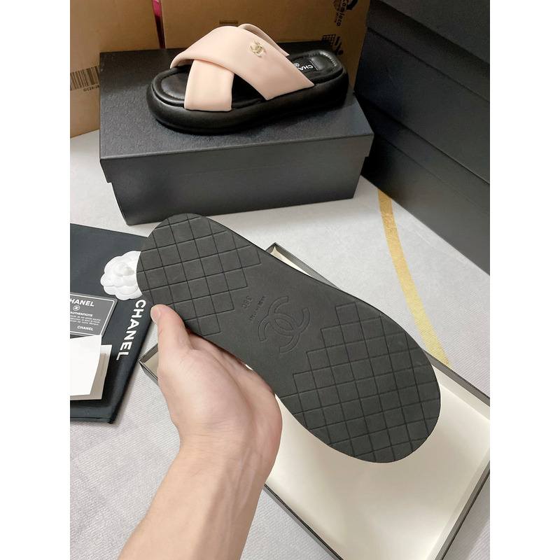 Ch*el fabric mules nude pink